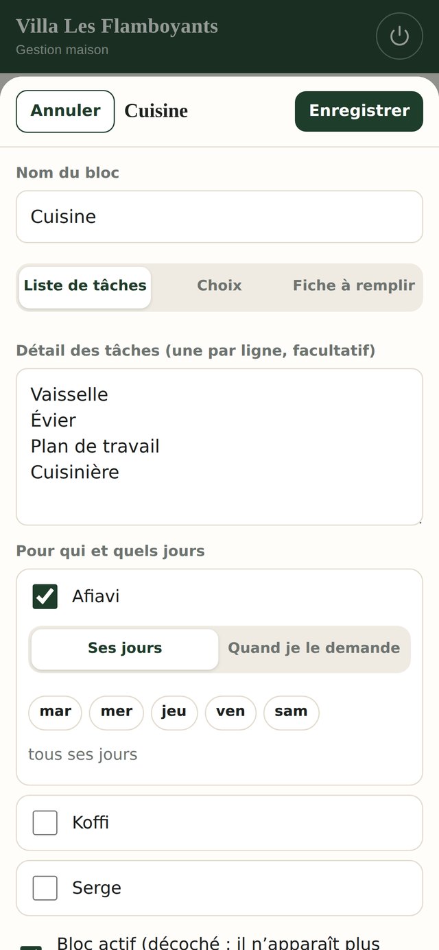 Création d’un bloc de tâches pour la cuisine