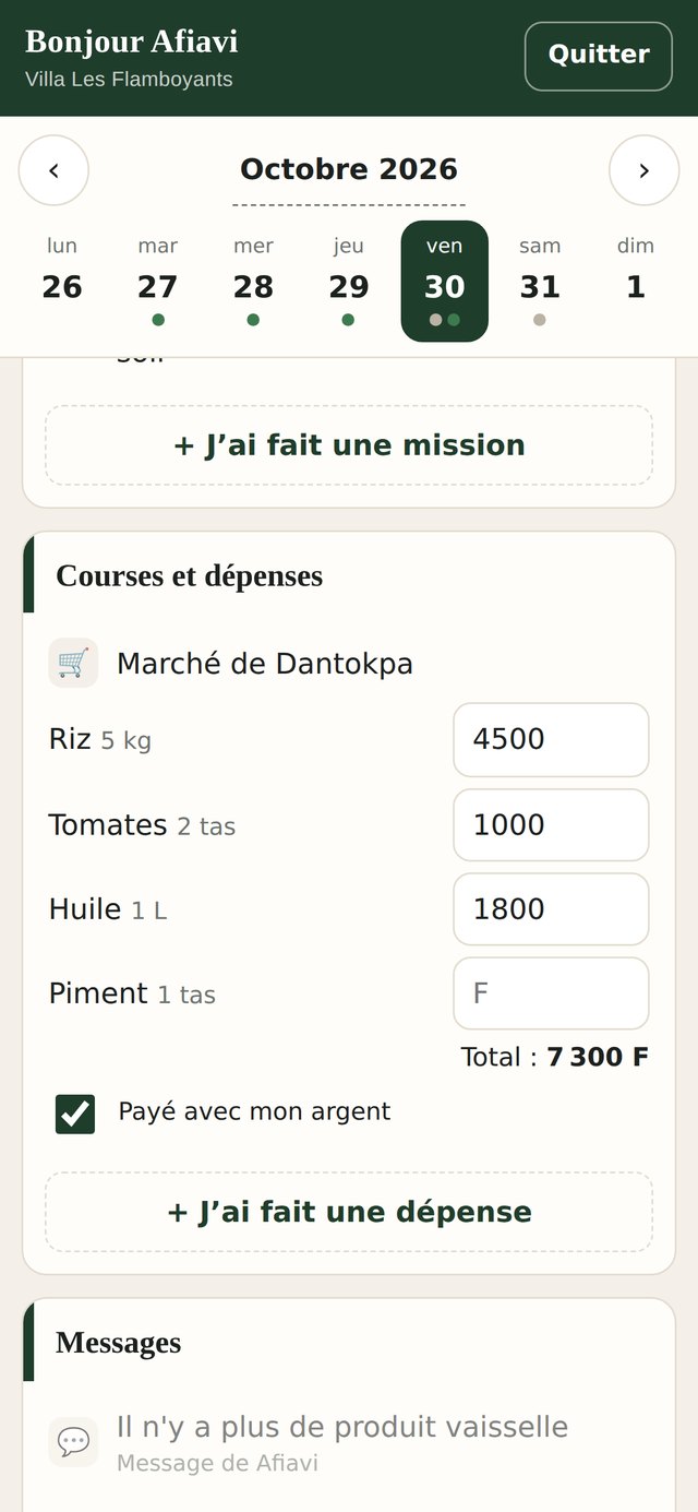 Liste de courses avec les prix payés par la personne qui fait les courses
