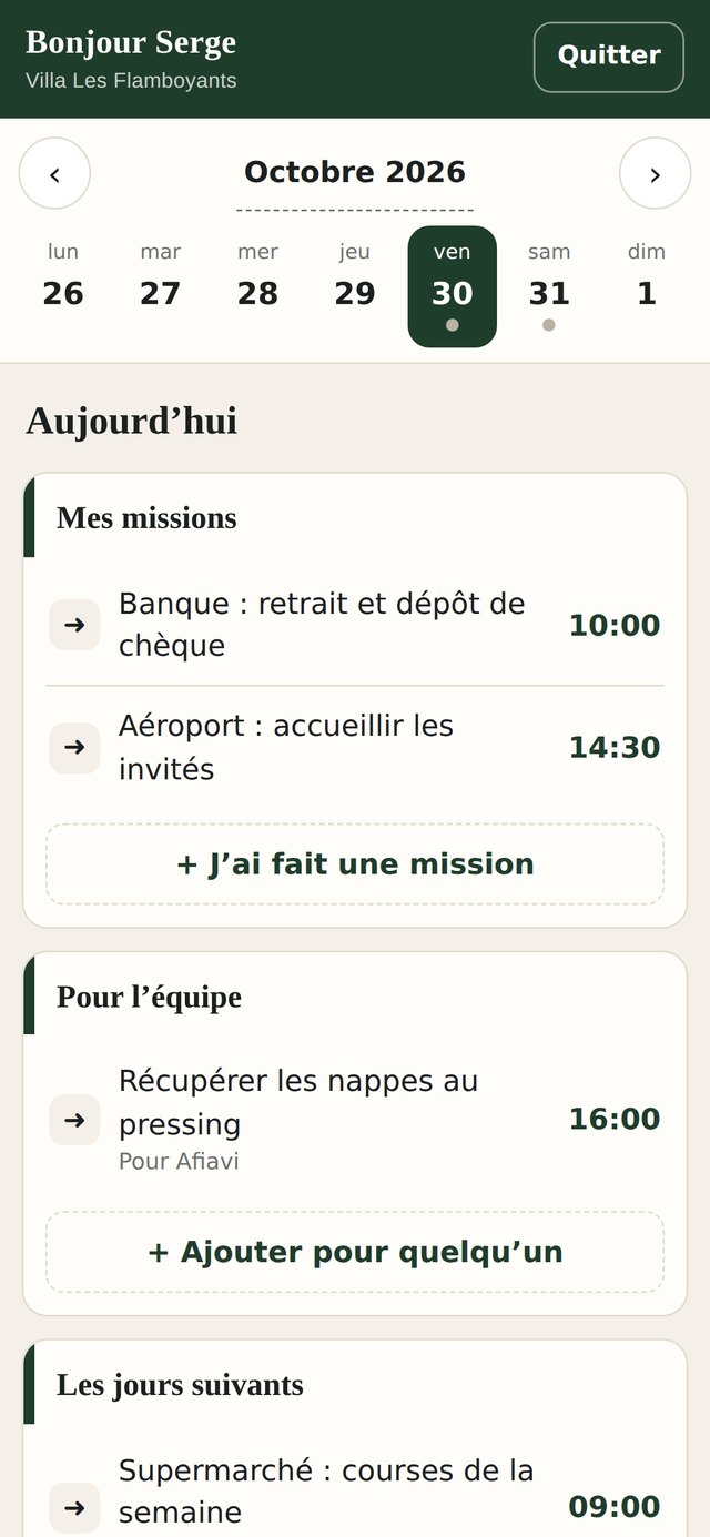 Missions du jour avec les heures